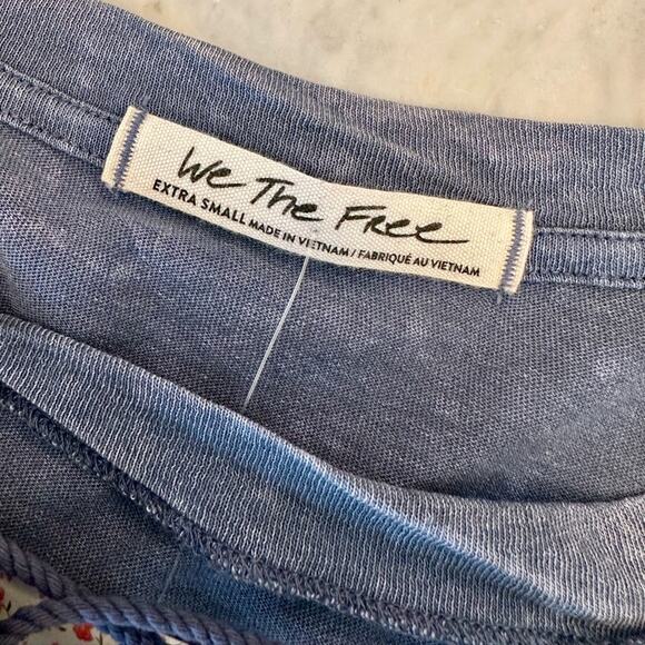 FREE PEOPLE Women's Lace Up Plunge V-Neck Split Hem Oversized Cotton Tee Size XS - Picture 8 of 9